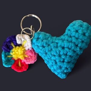 Handmade turquoise heart flower keychain backpack purse